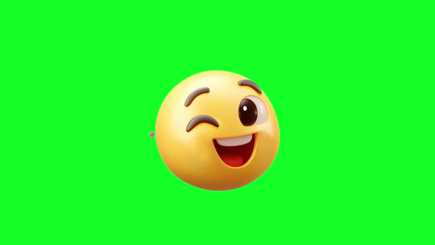 A classic love emoji with heart eyes blowing a kiss on a green screen, ideal for conveying strong affection and adoration.