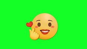 A charming and funny love emoji winking while blowing a heart kiss on a green screen, perfect for playful romance and affectionate gestures. - Powered by Shutterstock - Get 15% off with code: PIKWIZARD15