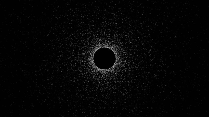 Cosmic Event Concept: Dark Circle Amidst Exploding or Collapsing Light Points.