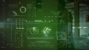 Translucent green overlay appearing, tech team circling globe, tapping bar chart for data review. Technology, collaboration, innovation, futuristic, business, analytics, data visualization - Powered by Shutterstock - Get 15% off with code: PIKWIZARD15