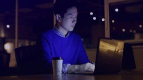 Software developer typing commands on laptop, activating progress indicators for monitoring data. Technology, innovation, workspace, concentration, night, digital, futurism - Powered by Shutterstock - Get 15% off with code: PIKWIZARD15