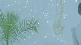 Spine model drifting in while doctor examining medical data in office scrolling file smiling warmly. Medical, healthcare, holographic, technology, analysis, professional, innovation - Powered by Shutterstock - Get 15% off with code: PIKWIZARD15