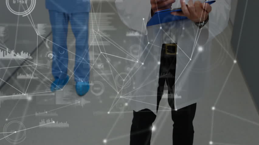 Medical team walking hospital corridor, digital network overlay boosting healthcare connectivity. Professional, collaboration, technology, healthcare, innovation, hospital, connectivity - Powered by Shutterstock - Get 15% off with code: PIKWIZARD15