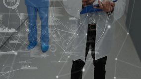 Medical team walking hospital corridor, digital network overlay boosting healthcare connectivity. Professional, collaboration, technology, healthcare, innovation, hospital, connectivity - Powered by Shutterstock - Get 15% off with code: PIKWIZARD15