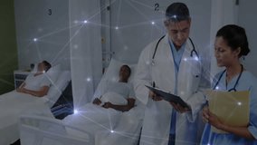 Doctor flipping clipboard starting animated overlay for health record review while nurse nodding. Medical professionals, hospital, healthcare, digital network, collaboration, patient care, clinical - Powered by Shutterstock - Get 15% off with code: PIKWIZARD15