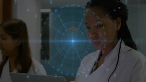 Female doctor tapping laptop trackpad causing holographic chart popping for medical review. Medical, technology, futurism, healthcare, collaboration, innovation, diagnostics - Powered by Shutterstock - Get 15% off with code: PIKWIZARD15