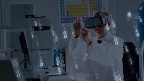 Senior scientist donning VR headset while manipulating binary data clusters for data analysis. Futuristic, technology, innovation, digital, research, immersive, analytical - Powered by Shutterstock - Get 15% off with code: PIKWIZARD15