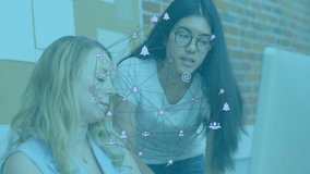 Teenage girl pointing at monitor initiating business analysis with live charts for mid-adult woman. Collaboration, mentorship, communication, teamwork, digital, modern, professional - Powered by Shutterstock - Get 15% off with code: PIKWIZARD15