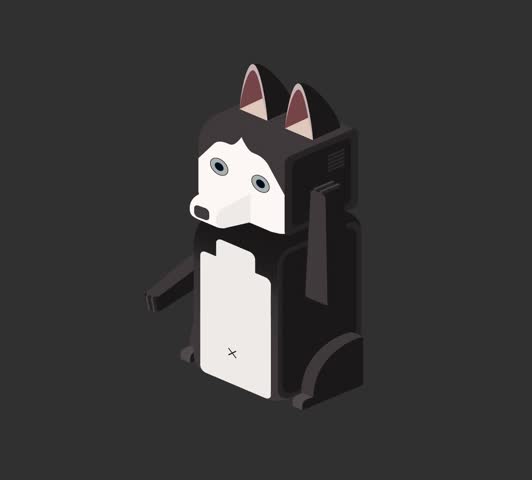 Isometric animated motion graphic of a friendly husky dog waving its paw. Clean vector style with smooth looping animation, perfect for playful and engaging digital projects, and social media