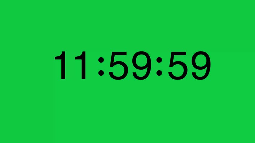 From 12 Minute to 11 Minute Black Digital Timer Counting Down on Green Screen Chroma Key