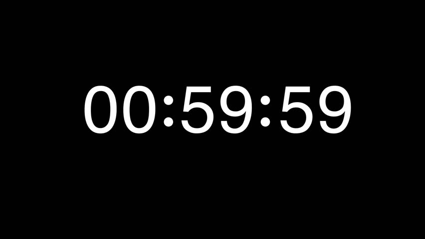60 Second or 1 Minute Countdown with White Digits on Black Screen