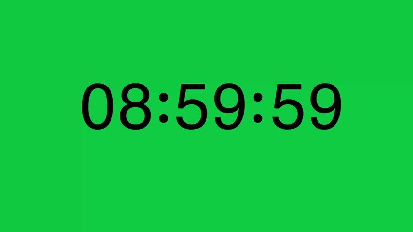 From 9 Minute to 8 Minute Black Digital Timer Counting Down on Green Screen Chroma Key