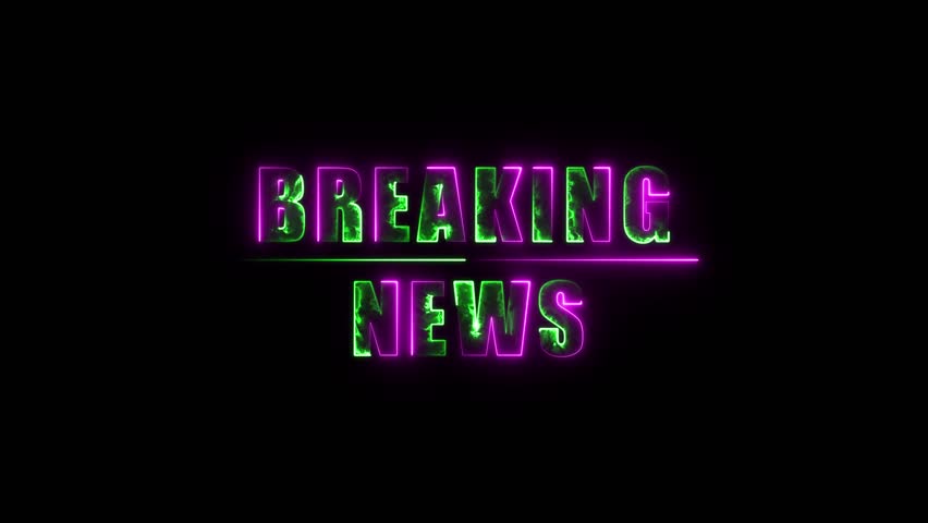 neon text Breaking News with TV animation on black background.glowing neon line Breaking News Broadcast TV Animation on blacktemplate signboard banner poster marketing