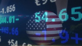 US globe appearing rotating currency tickers updating morphing shield emblem showing market trends. Digital, finance, economic, data, security, patriotic, modern - Powered by Shutterstock - Get 15% off with code: PIKWIZARD15