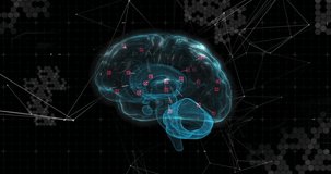 On interface load glowing 3D brain model rotating showing neural activity metrics for visualization. Futuristic, technology, analytics, data, visualization, innovation, digital - Powered by Shutterstock - Get 15% off with code: PIKWIZARD15