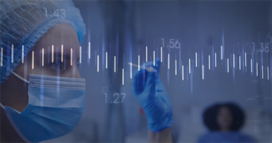 Medical worker withdrawing swab and analyzing tip while lab charts pulsing and patient observing. Healthcare, diagnostics, laboratory, science, analysis, technology, professionalism
