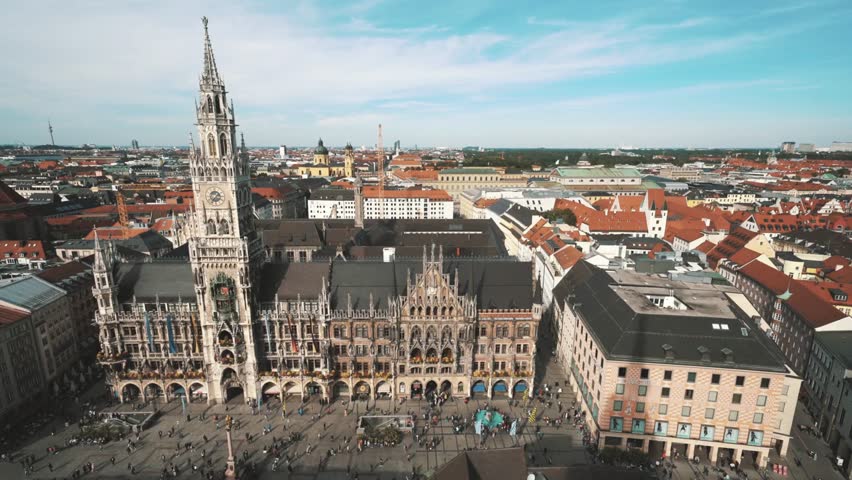 Aerial view of the new town hall in munich