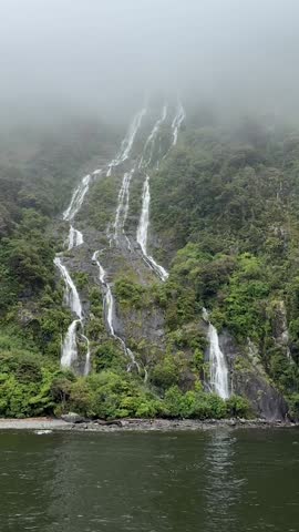 New Zealand Fiordland: Misty Multi - Waterfall Landscape