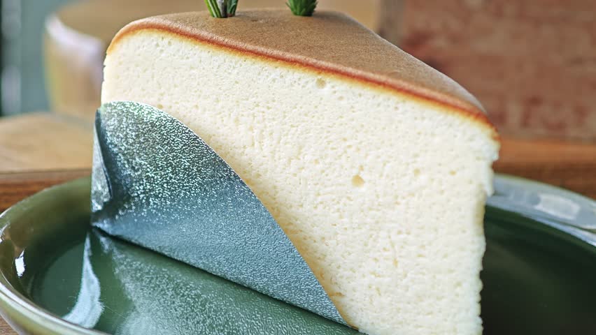 Fluffy Japanese Cheesecake on Plate.