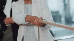 Hands, pulling and rope with employee people in office for collaboration, effort or strength. Competition, power and team building with business group in workplace for tug of war challenge or game - Powered by Shutterstock - Get 15% off with code: PIKWIZARD15