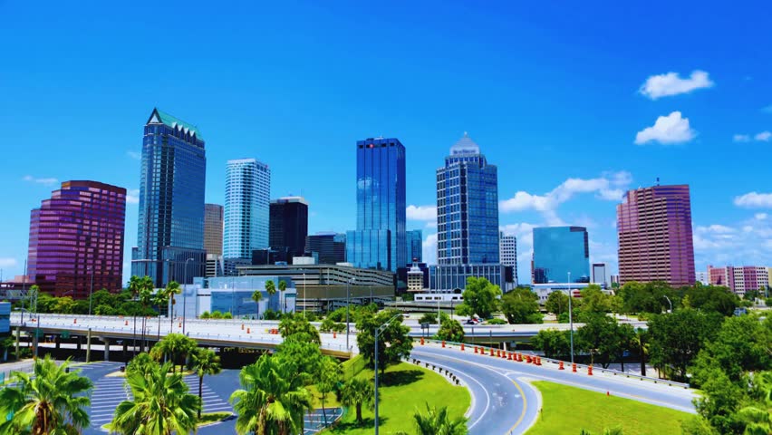 Aerial View of Tampa Florida Skyline Stunning Cityscape with Waterfront and Urban Landmarks in 4K