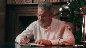 Pensive thoughtful old Caucasian man writing notes to do list notebook diary male pensioner businessman thinking contemplate business office indoors write solution planning ponder worker find answer - Powered by Shutterstock - Get 15% off with code: PIKWIZARD15