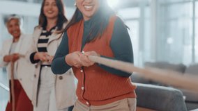 Competition, pulling and rope with business people in office for collaboration, effort or strength. Battle, power and team building with employee group in workplace for tug of war challenge or game - Powered by Shutterstock - Get 15% off with code: PIKWIZARD15