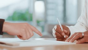 Contract, pointing and signature with handshake of business people in office for agreement or deal. Documents, hiring and onboarding with employee shaking hands in workplace for bonus or promotion - Powered by Shutterstock - Get 15% off with code: PIKWIZARD15