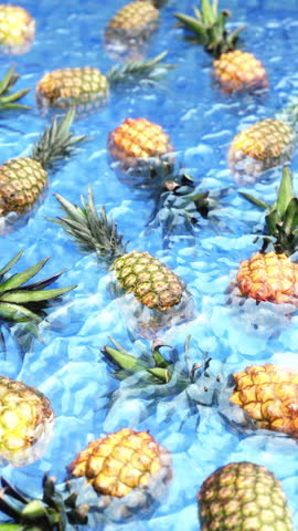 Pineapples Floating in Tropical Pool