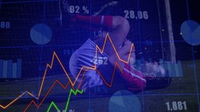 Line graphs appearing as soccer player gripping knee, with sports analytics tracking injury data. Athletic, performance, data, visualization, stadium, recovery, protester - Powered by Shutterstock - Get 15% off with code: PIKWIZARD15