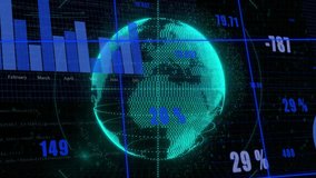 Emerging from code stream, digital globe rotating while charts updating to visualize global data. Holograph, data, visualization, futuristic, interface, analytics, technology - Powered by Shutterstock - Get 15% off with code: PIKWIZARD15