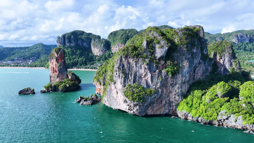 Aerial view of Pai Plong Beach near Ao Nang, Krabi, Thailand.