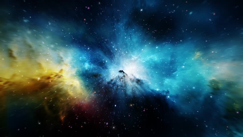 Loop Galaxy space travel glow blue yellow nebula stars space travel cloud in deep space abstract sci fi background  . 4K 3D seamless loop Sci-Fi Space flight to glow energy gas dust cloud nebula. Gala