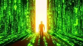 Man walking through a door in matrix wall of Artificial Intelligence   - Powered by Shutterstock - Get 15% off with code: PIKWIZARD15