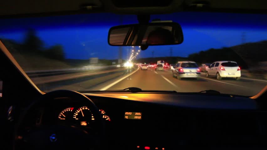 Driving timelapse from car interior. Driving on highway at night
