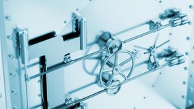Chrome vault door revealing intricate internal mechanism, showcasing gears, bolts, and sophisticated security engineering against pristine white background - Powered by Shutterstock - Get 15% off with code: PIKWIZARD15