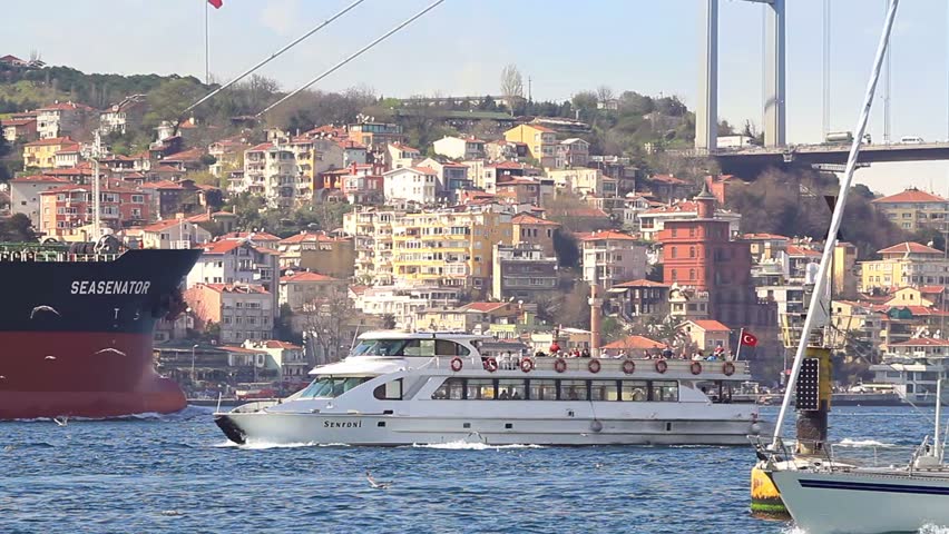 ISTANBUL - APR 7: Heavy sea traffic at Bosporus on April 7, 2012 in Istanbul,