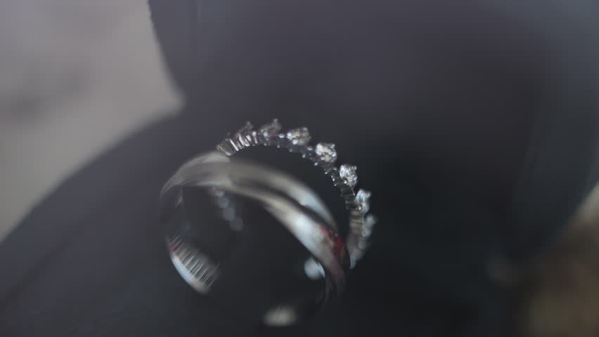 White gold wedding rings with diamonds in box
