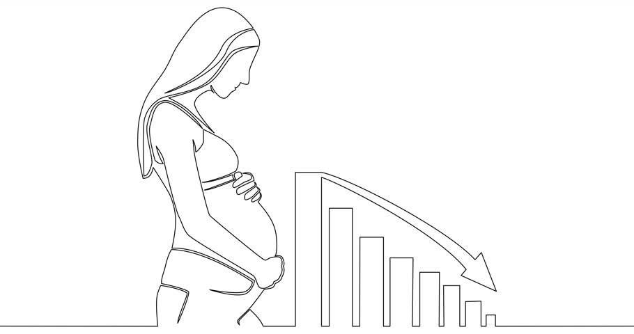 Self drawing line animation Declining birth rates chart pregnancy and birth problems continuous one single line drawn concept video