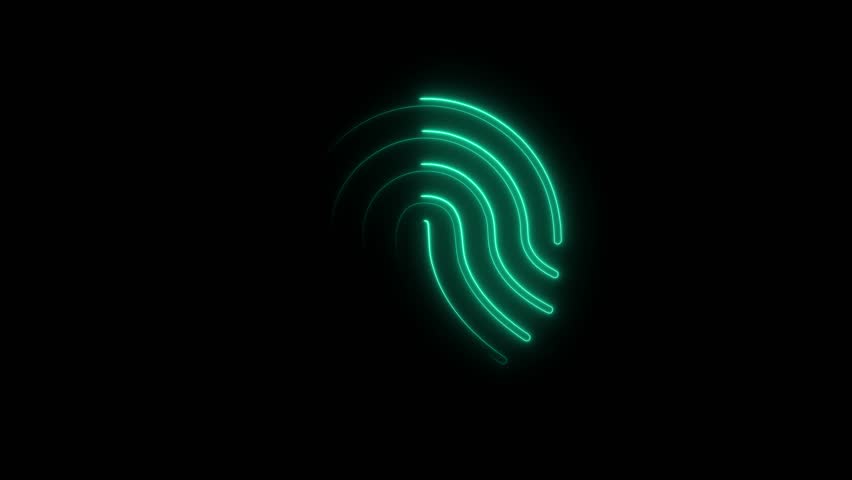 A hologram of a fingerprint over a city skyline at dusk, with floating digital elements. Cybersecurity and technology concept.