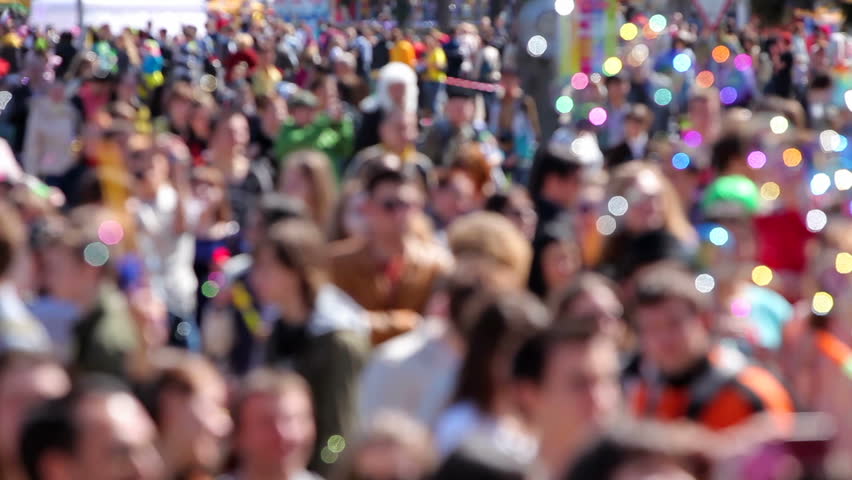 Crowd people walking on the street festival. Unrecognizable people.  