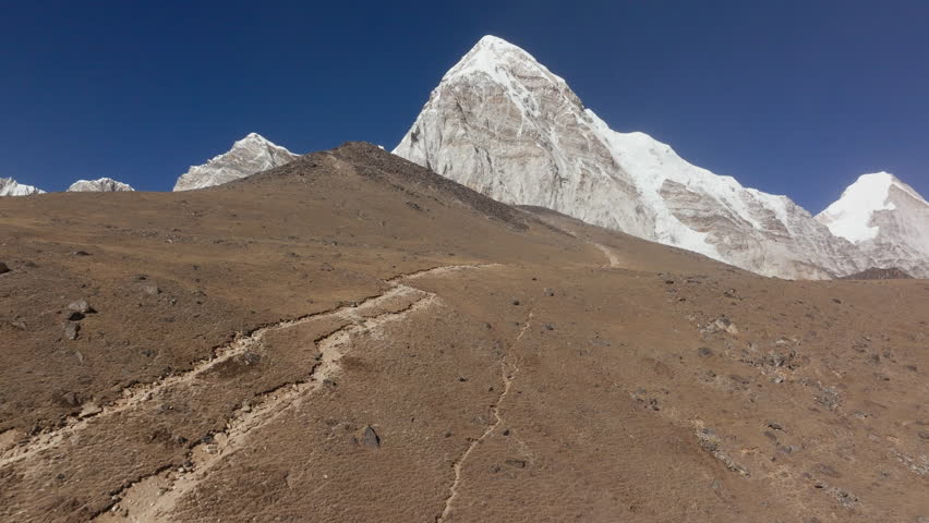 Aerial View of Snow-Capped Mountains in Nepal, Highlighting the Majestic Peaks and Barren Landscape
