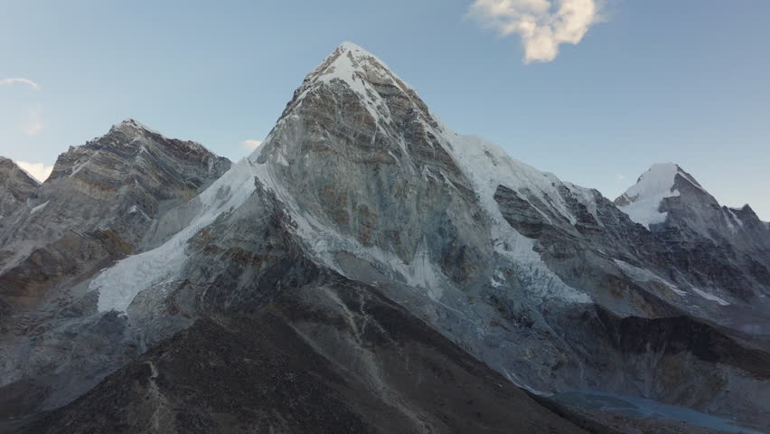 Aerial view of majestic snow-capped peaks in the Himalayas of Nepal, showcasing the pristine beauty of the mountain range