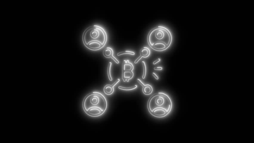 Glowing Networking Icon and Symbol in HD Video Neon Animation on Black Background