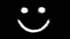 Creepy smile 2d animation. Motion graphics with drawn demonic character. Animated video clip nightmares for Halloween. Black and white abstract background. Grunge, ink, noise, coal and dust effects. - Powered by Shutterstock - Get 15% off with code: PIKWIZARD15