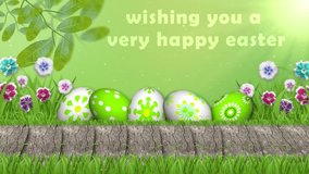 wishing you a very happy easter greetings and blessings on beautiful and eye pleasing background with bright sunlight, decorated eggs and beautiful flowers. happy easter celebration greetings. - Powered by Shutterstock - Get 15% off with code: PIKWIZARD15