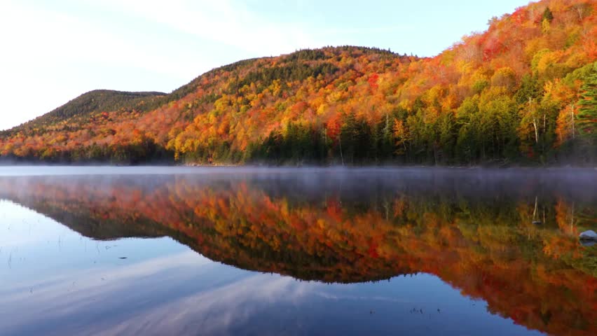 Autumn foliage reflecting on the lakes surface