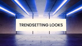Neon screen animation with the phrase “Trendsetting Looks” glowing inside a futuristic sci-fi room. Perfect for fashion branding, digital style intros, influencer content, and lifestyle videos - Powered by Shutterstock - Get 15% off with code: PIKWIZARD15