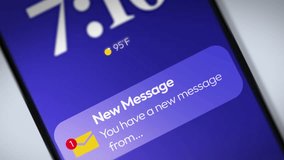 New Message notification appearing on the smartphone screen 4k footage close up. Mobile, messaging - Powered by Shutterstock - Get 15% off with code: PIKWIZARD15