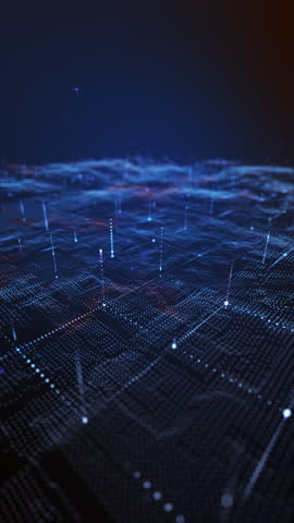 Futuristic Vertical Digital Grid – Glowing Blue Particle Network Background
